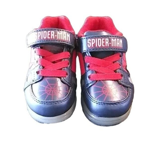 Marvel Spider-Man Kids  Red Blue Hook & Loop Strap Light-Up Sneakers Size 7 - Picture 2 of 9